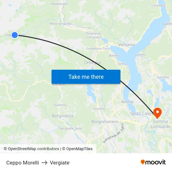 Ceppo Morelli to Vergiate map