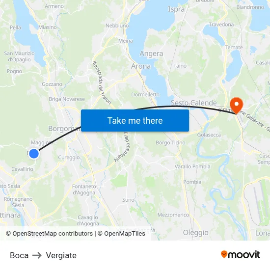 Boca to Vergiate map