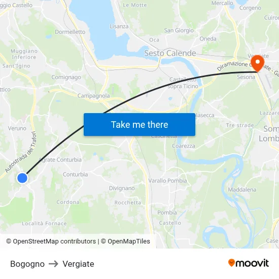 Bogogno to Vergiate map