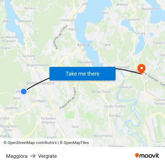 Maggiora to Vergiate map