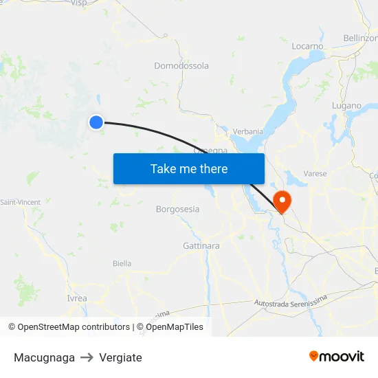 Macugnaga to Vergiate map