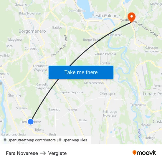 Fara Novarese to Vergiate map