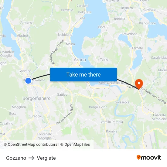 Gozzano to Vergiate map
