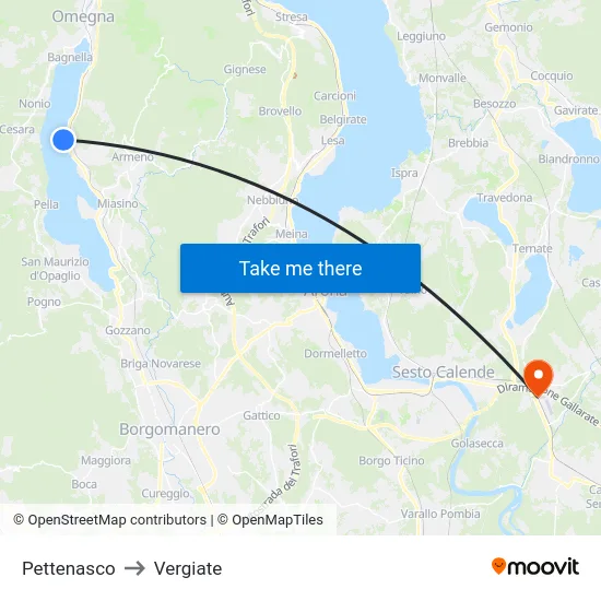 Pettenasco to Vergiate map