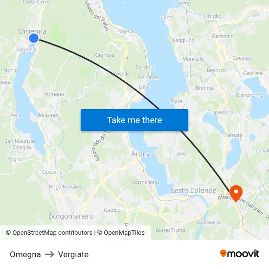Omegna to Vergiate map