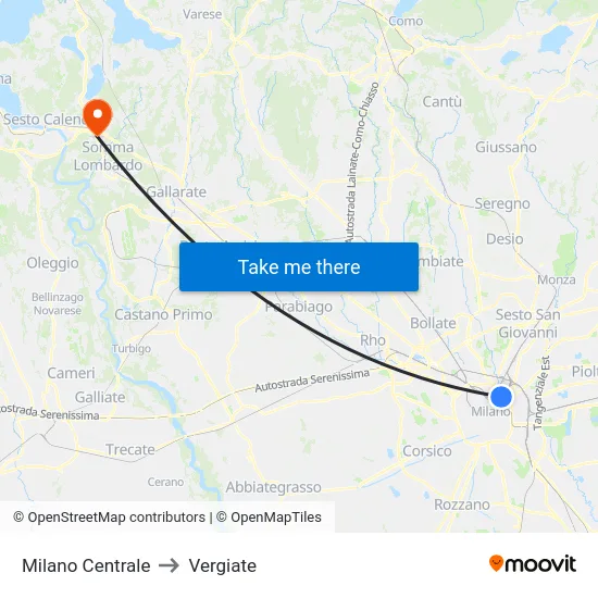 Milano Centrale to Vergiate map
