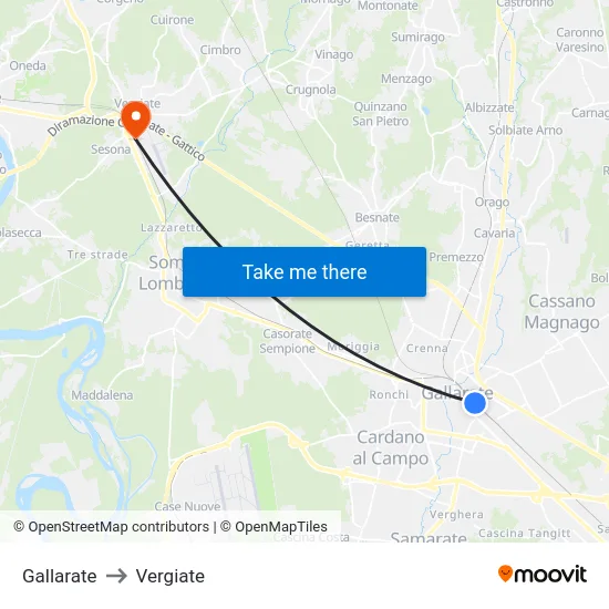 Gallarate to Vergiate map
