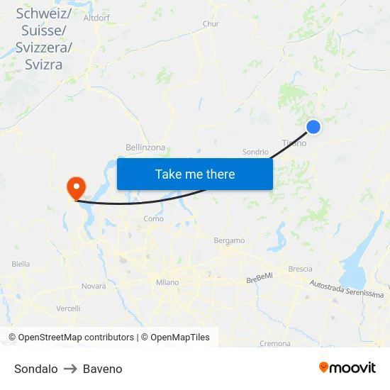 Sondalo to Baveno map