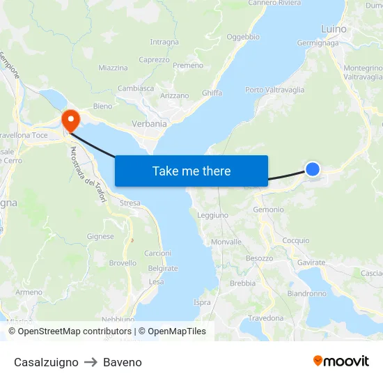 Casalzuigno to Baveno map