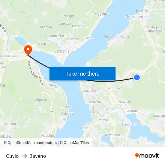 Cuvio to Baveno map