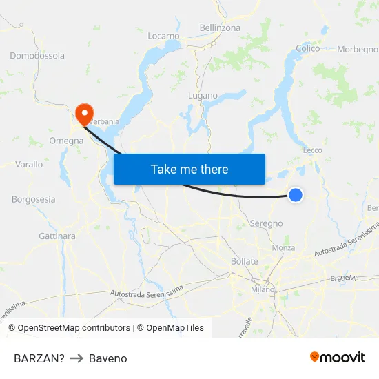 Barzan to Baveno map