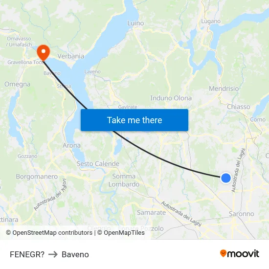 Fenegro to Baveno map