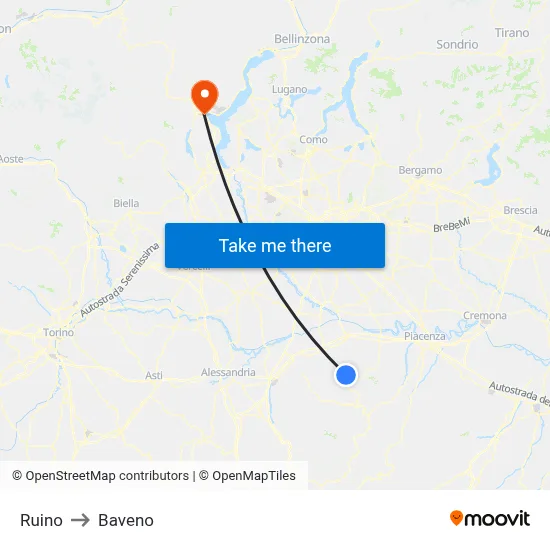 Ruino to Baveno map