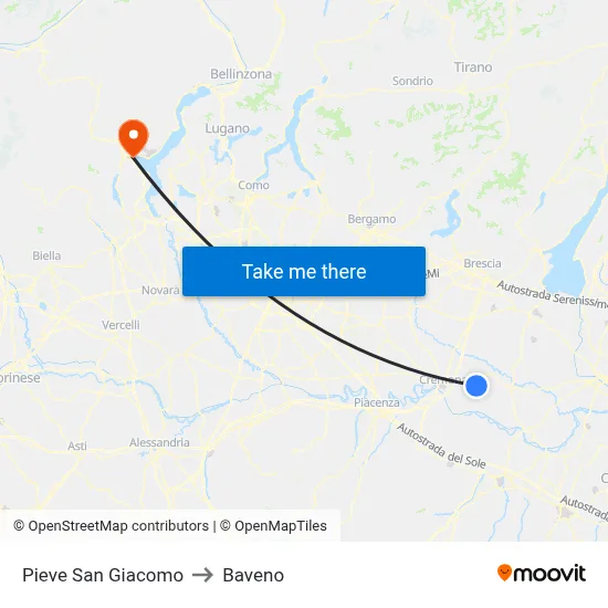 Pieve San Giacomo to Baveno map
