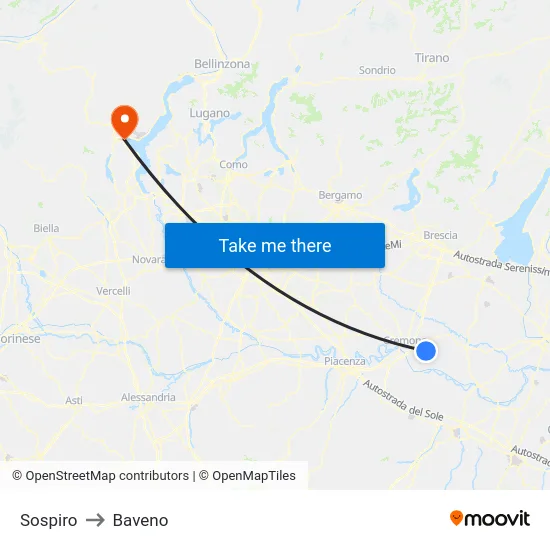 Sospiro to Baveno map