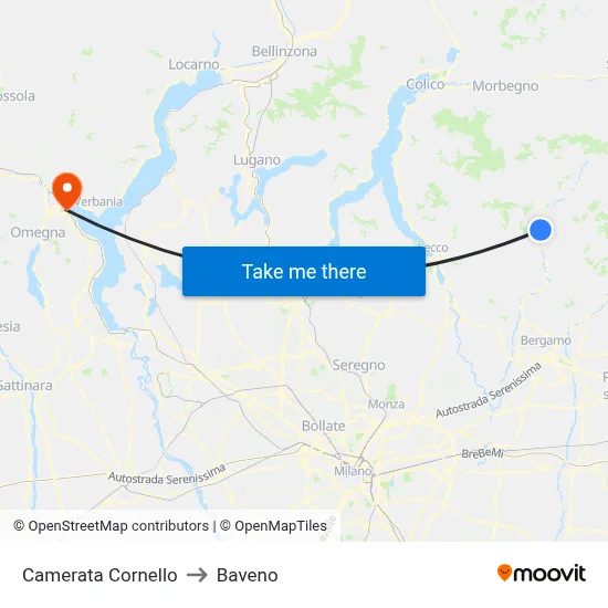 Camerata Cornello to Baveno map