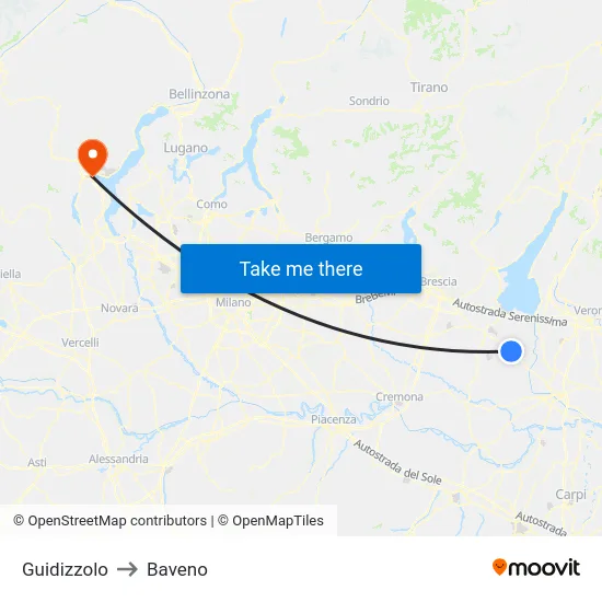 Guidizzolo to Baveno map
