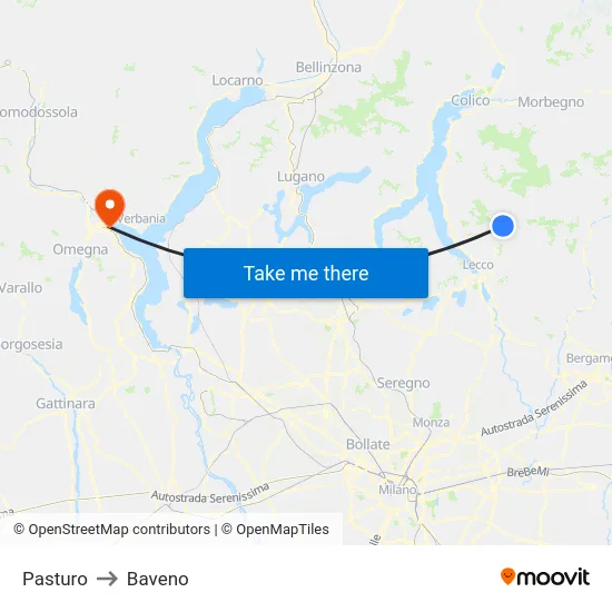 Pasturo to Baveno map