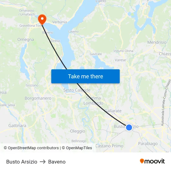 Busto Arsizio to Baveno map