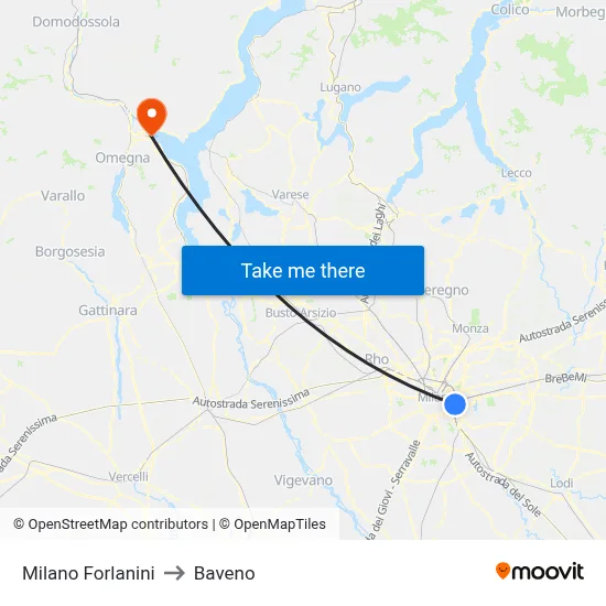 Milan Forlanini to Baveno map