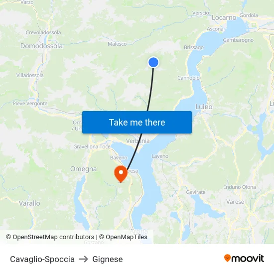 Cavaglio-Spoccia to Gignese map