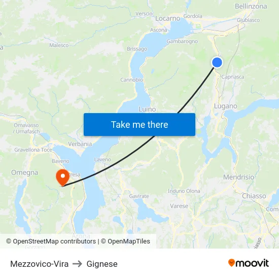 Mezzovico-Vira to Gignese map