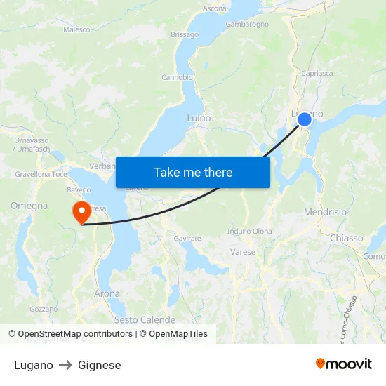 Lugano to Gignese map