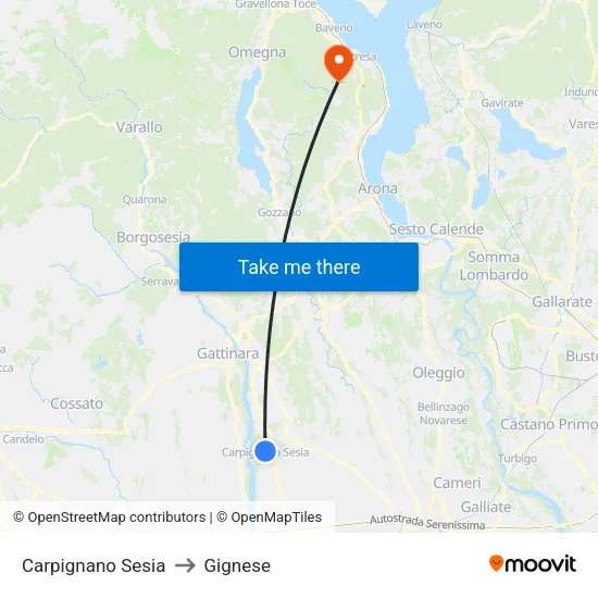 Carpignano Sesia to Gignese map
