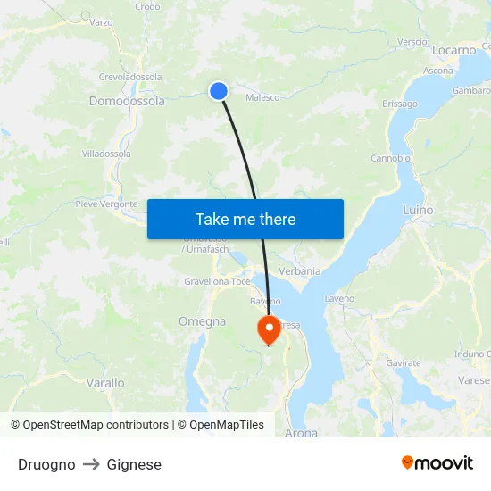 Druogno to Gignese map