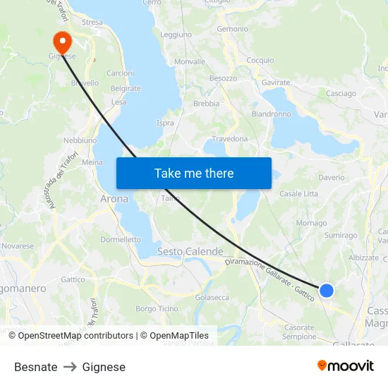 Besnate to Gignese map