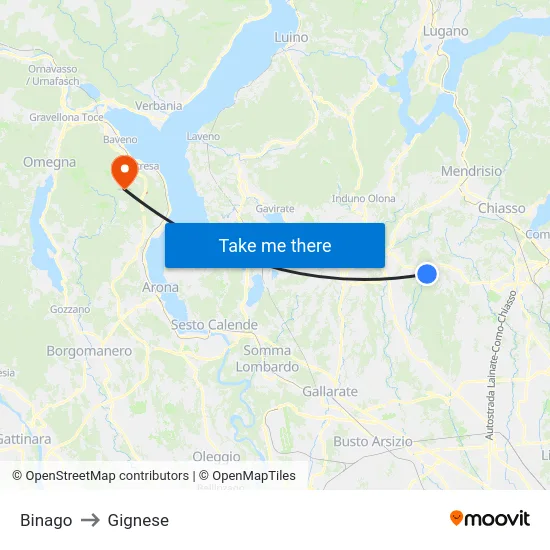 Binago to Gignese map