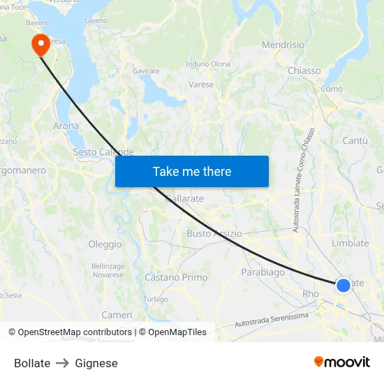 Bollate to Gignese map