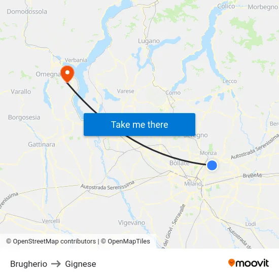 Brugherio to Gignese map