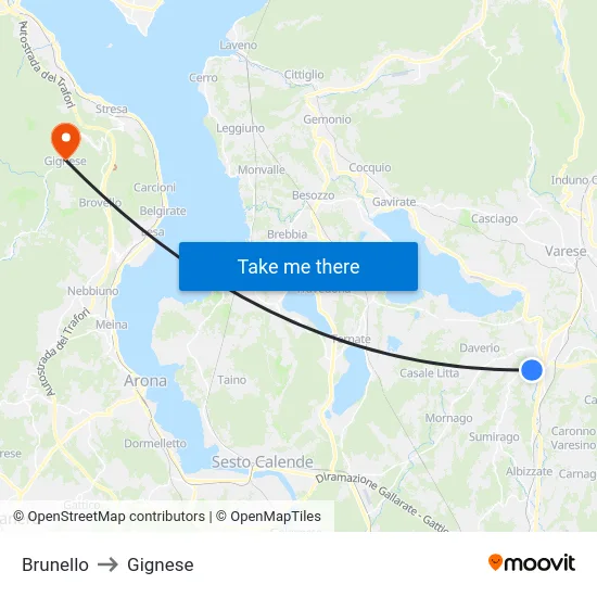 Brunello to Gignese map