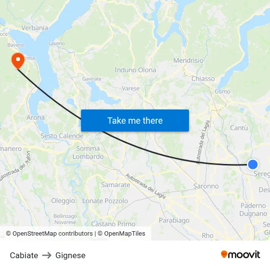 Cabiate to Gignese map