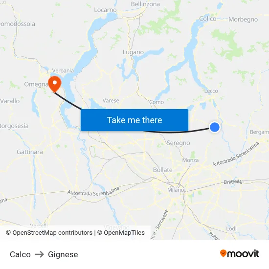 Calco to Gignese map