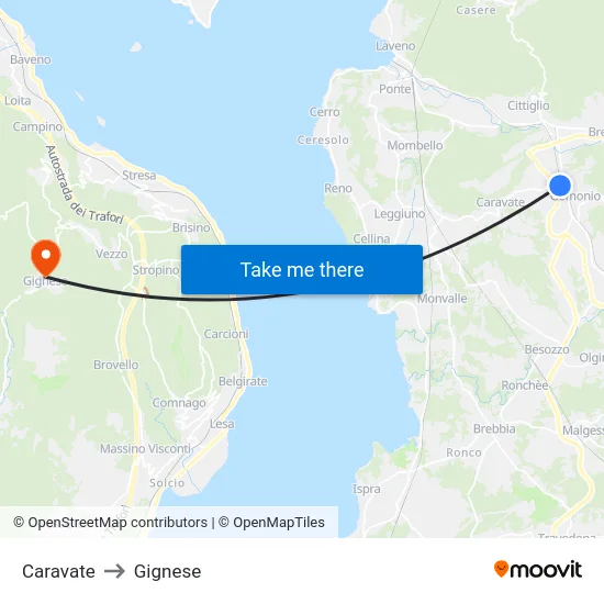 Caravate to Gignese map