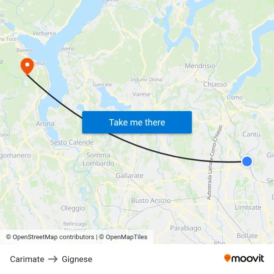 Carimate to Gignese map