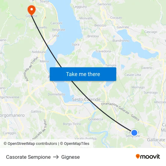 Casorate Sempione to Gignese map