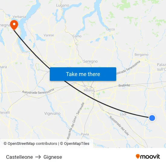 Castelleone to Gignese map