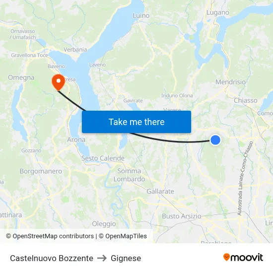 Castelnuovo Bozzente to Gignese map