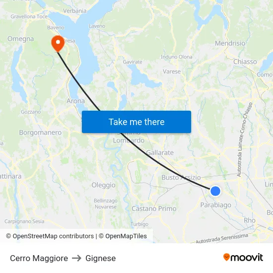 Cerro Maggiore to Gignese map