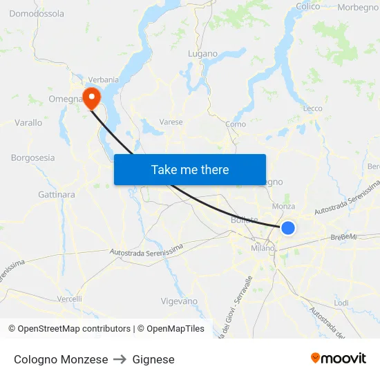 Cologno Monzese to Gignese map
