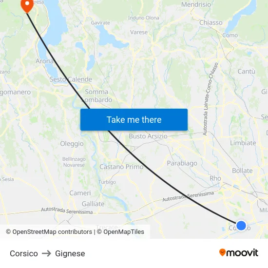 Corsico to Gignese map