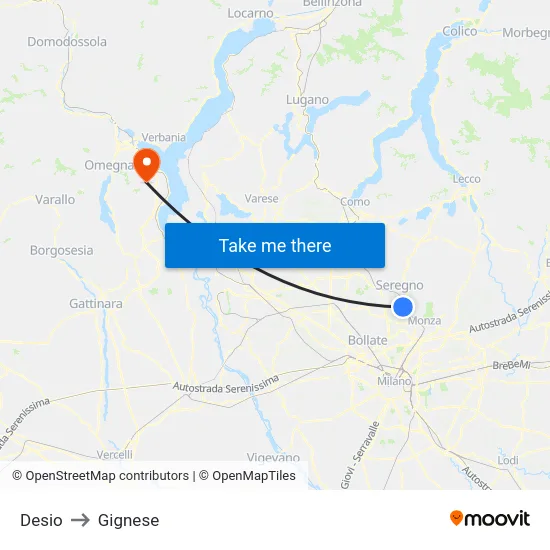 Desio to Gignese map
