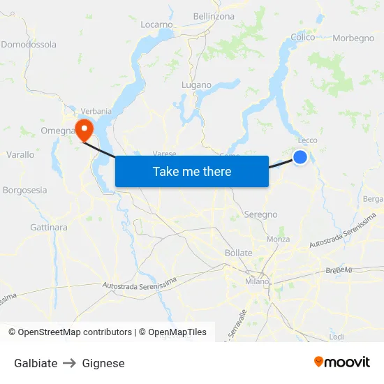 Galbiate to Gignese map