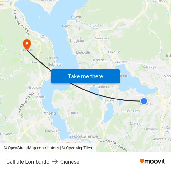 Galliate Lombardo to Gignese map