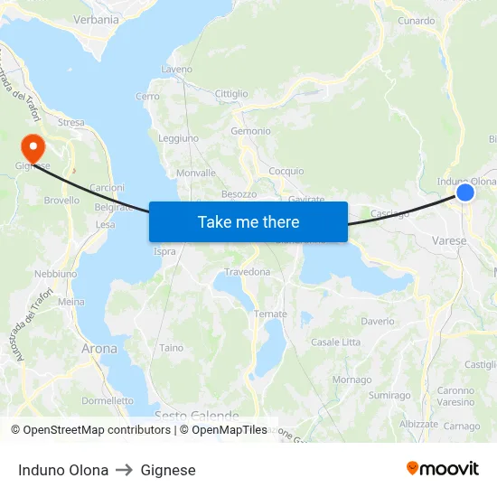 Induno Olona to Gignese map
