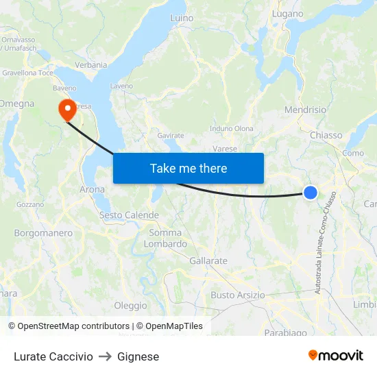 Lurate Caccivio to Gignese map