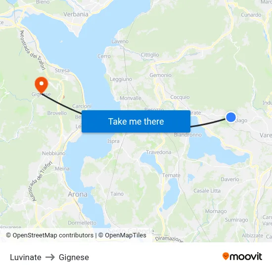 Luvinate to Gignese map